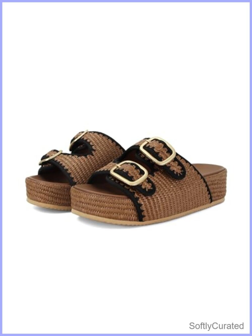 Raffia Platform Slide Sandals Double Buckle Summer Beach Casual Shoes